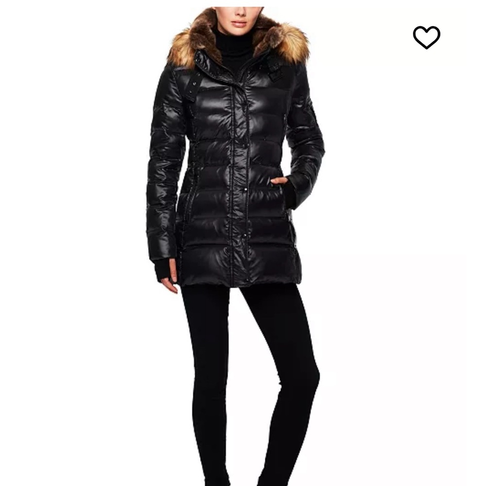 S13 Black Puffer Jacket with Faux Fur Hood - Picture 5 of 7